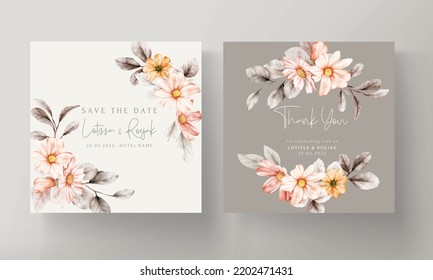 Beautiful floral wedding invitation card with coral color