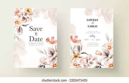 Hermosa tarjeta de invitación de boda floral con color de coral