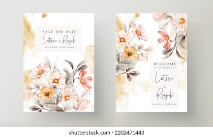 Beautiful floral wedding invitation card with coral color