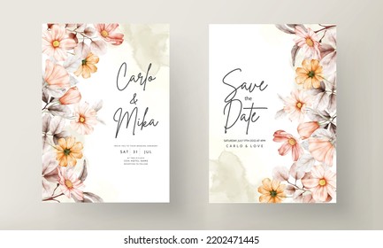 Beautiful floral wedding invitation card with coral color