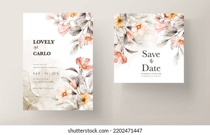 Hermosa tarjeta de invitación de boda floral con color de coral