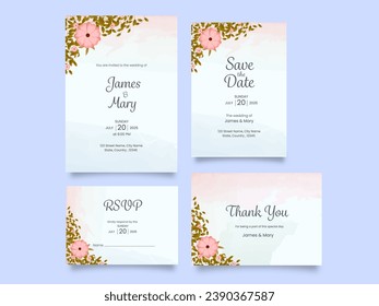 Beautiful Floral Wedding Invitation Card Suite for Ready to Print.