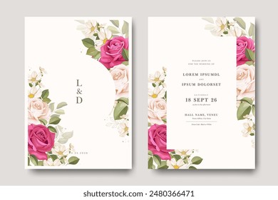 Beautiful floral wedding invitation card with rose flowers