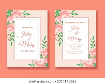 Beautiful Floral Wedding Invitation Cards with Double-Side in Pink and White Color Combination.