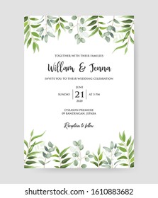 Beautiful floral Wedding Invitation with eucalyptus branches