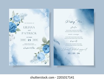 beautiful floral wedding invitation and menu template