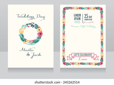 beautiful floral wedding invitation, provence design, vector illustration