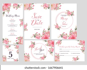 Beautiful Floral Wedding Invitation, Save The Date, Menu, Table Number, Thank You and RSVP Card.