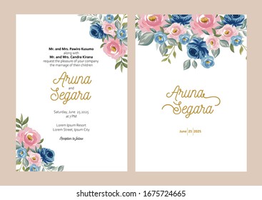 Beautiful floral wedding invitation set card template