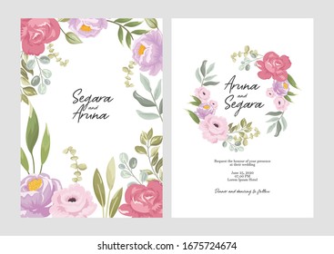 Beautiful floral wedding invitation set card template