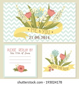 Beautiful floral wedding invitation set