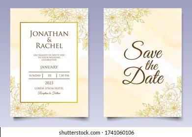 Beautiful floral wedding invitation template with hand drawn style