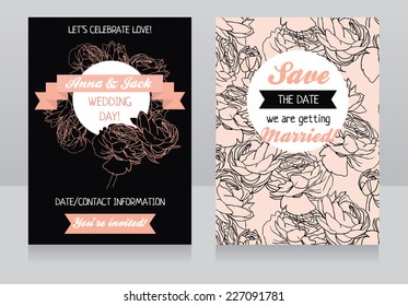 beautiful floral wedding invitation, vector illustration