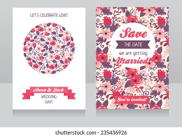 beautiful floral wedding invitation, vector illustration