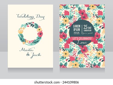 beautiful floral wedding invitation, vector illustration