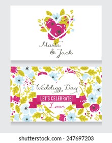 beautiful floral wedding invitation, vector illustration