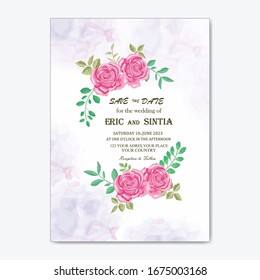 Beautiful floral wedding invitation white roses and menu template