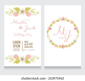beautiful floral wedding invitations, vector illustration