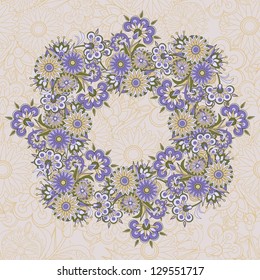 Beautiful floral wreath background with custom text space. Vector illustration