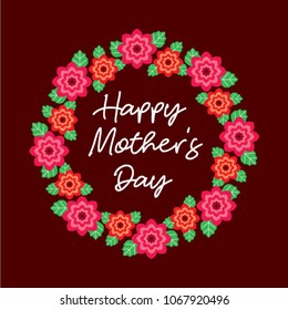 beautiful floral wreath happy mother's day greeting card vector