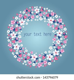 beautiful floral wreath on a blue background 