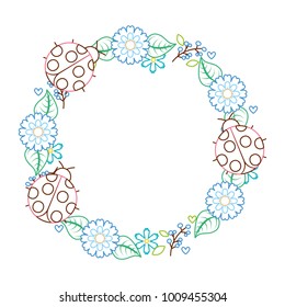 beautiful floral wreath with spring flowers leaves