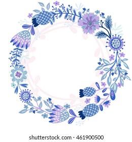 Beautiful floral wreath. Vector template for your design.