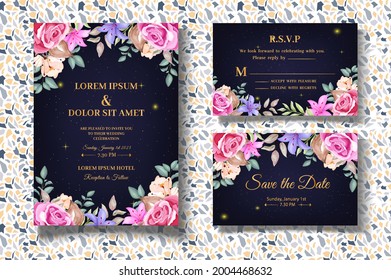 Beautiful Floral Wreath Wedding Card Set