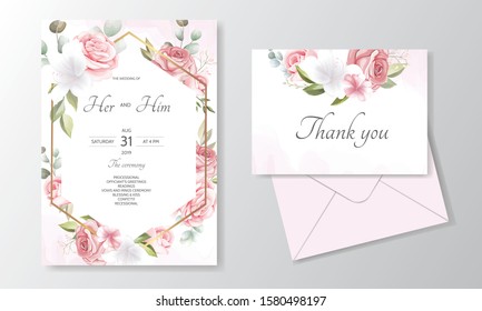 Beautiful Floral Wreath Wedding Invitation Card Template