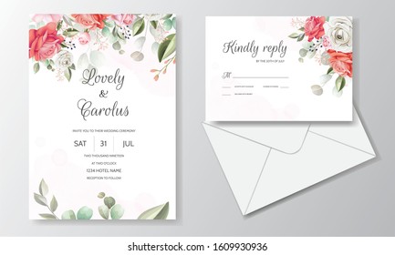 Beautiful floral wreath wedding invitation card template