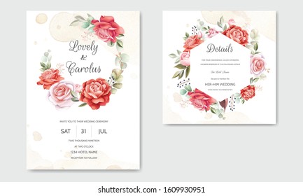 Beautiful floral wreath wedding invitation card template