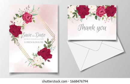Beautiful floral wreath wedding invitation card template