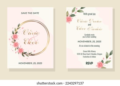 Beautiful floral wreath wedding invitation card template.  Wedding ornament concept. Floral poster, invite. Vector decorative greeting card or invitation design background