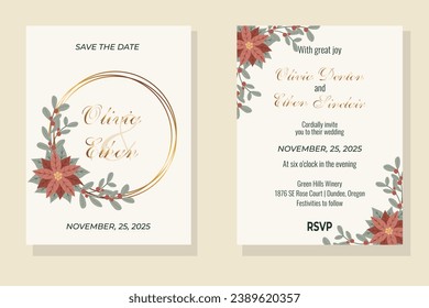 Beautiful floral wreath wedding invitation card template. Wedding ornament concept. Floral poster, invite. Decorative greeting card or invitation design background.Vector illustration