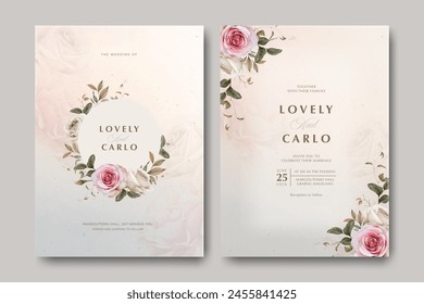 Beautiful floral wreath wedding invitation card template