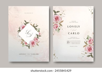 Beautiful floral wreath wedding invitation card template