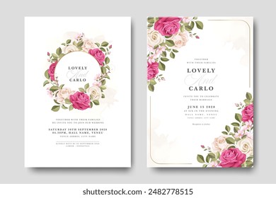 beautiful floral wreath wedding invitation card with colorful rose flower