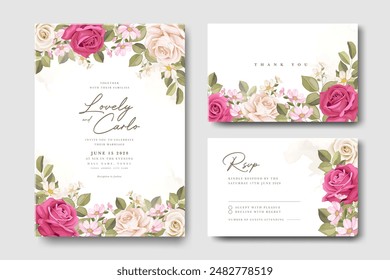 hermosa floral guirnalda tarjeta de invitación de boda con flor de rosa colorida