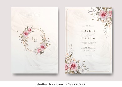 beautiful floral wreath wedding invitation card set design