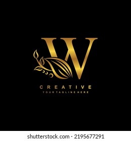 beautiful flourish gold letter W logo design. initial letter W. monogram, typography W. W luxurious logo with floral ornament. useful for company logo, business, boutique, wedding, brand, etc