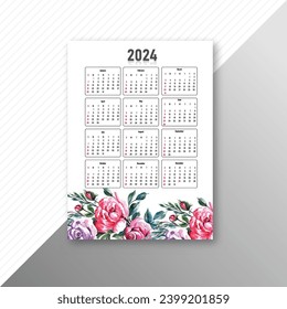 Beautiful flower 2024 calendar template background