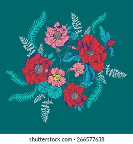 Beautiful flower background art. Decorative floral elements. For t-shirt or other uses