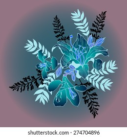 Beautiful flower background art . Decorative floral elements. Lily. For t-shirt or other uses. Natural cosmetic. Flower shop, market, boutique.
