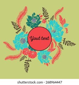 Beautiful flower background art with frame for text. Decorative floral elements
