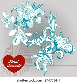 Beautiful flower background art with frame for text. Decorative floral elements. Lily