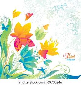 Beautiful flower background with butterfly and colibri.