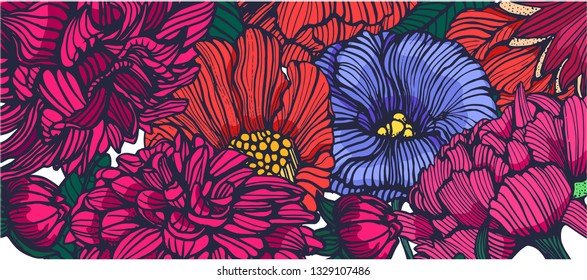 beautiful flower background vector illustration, hand drawing