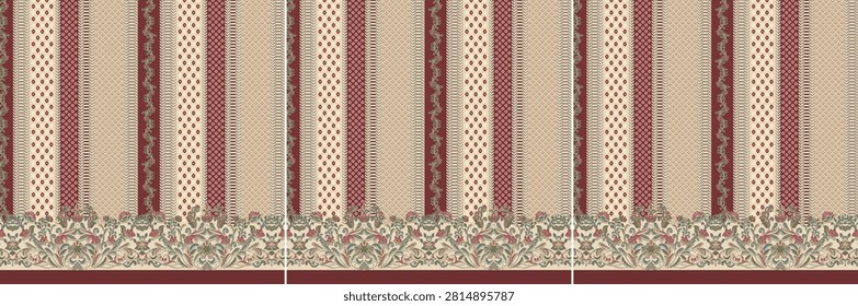 Beautiful Flower based Kurti Design with stripes and Abstract background digital Pakistani Kurti digital design flower allover  pattern Front 04 - illustration digital print printed design digital ptinted design kurtis
