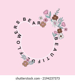 Beautiful flower bear slogan on bear vector art