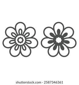 Beautiful flower with big petals line and solid icon, flora nature concept. Vector graphics. Plant, flower pestle sign on white background, outline style icon for mobile or web design